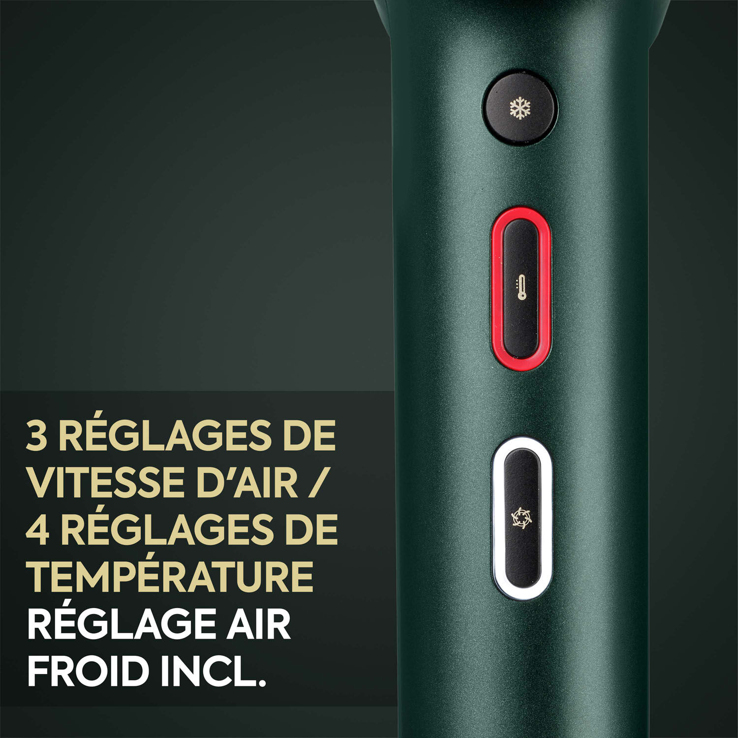 3 R&Eacute;GLAGES DE VITESSE D'AIR / 4 R&Eacute;GLAGES DE TEMP&Eacute;RATURE. R&Eacute;GLAGE AIR FROID INCL. 